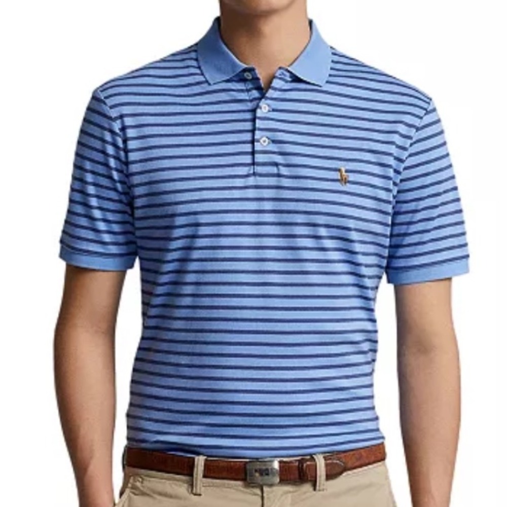 Polo Ralph Lauren Classic Fit Striped Blue Polo Shirt Short Sleeve Men SZ Large